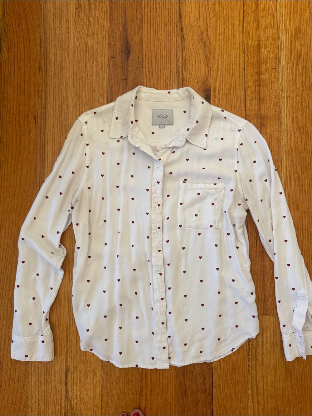 Rails White Button-Down Shirt with Red Heart Print